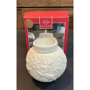 Lenox Ornamental Glow Winter Damask Porcelain Reindeer Tealight Holder Holiday‎